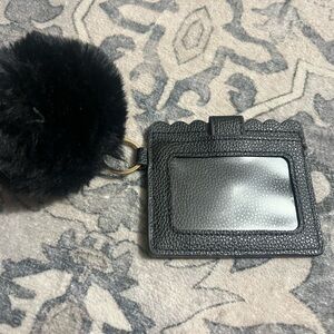 Black Card Holder with Pom Pom